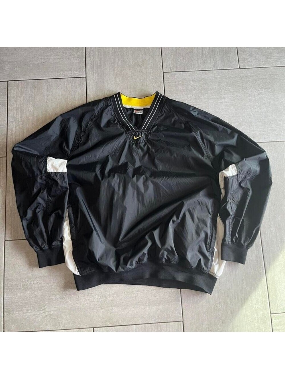 Vintage Nike V Neck Windbreaker Pullover Black White Yellow XL